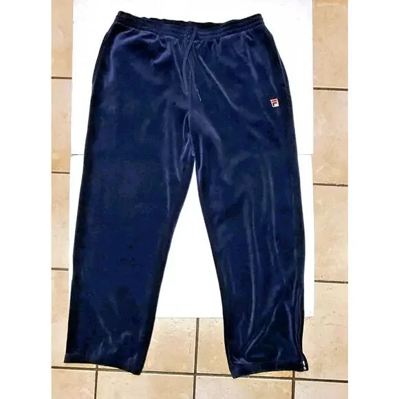 VTG Fila Baggy Velour Pants Men 2XL Navy Blue Ankle Zip Pockets Embroidered Y2K - Picture 2 of 8